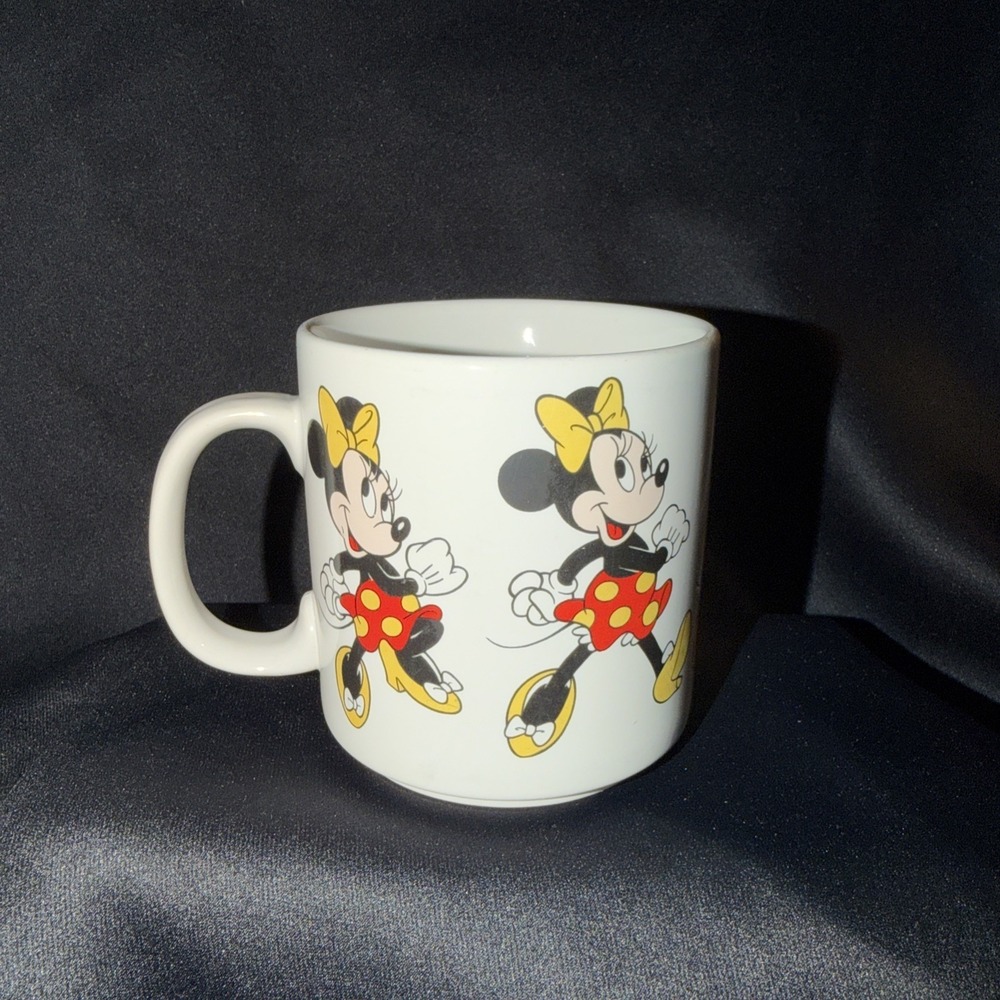 Disney Minnie Mouse Walk Around Mug Coffee Cup Vintage Korea Yellow Bow